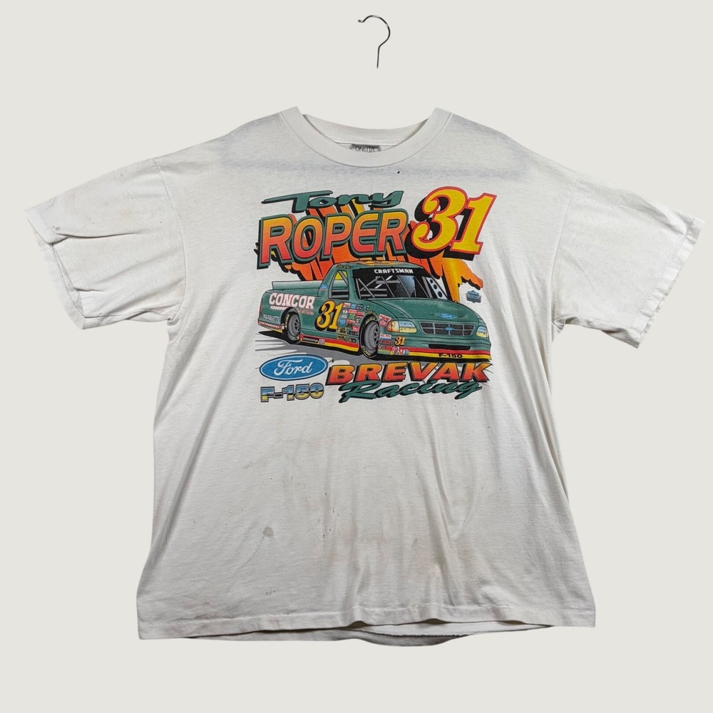 Vtg Tony Roper NASCAR Truck Shirt 31 Brevak Racing Ford F-150 XL Single Stitch